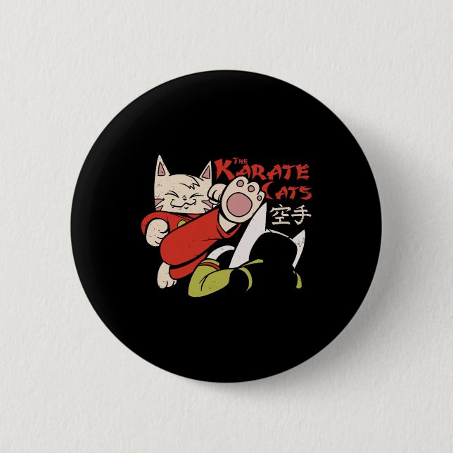 Karate Cat För manar Women Kids Knapp (Framsida)
