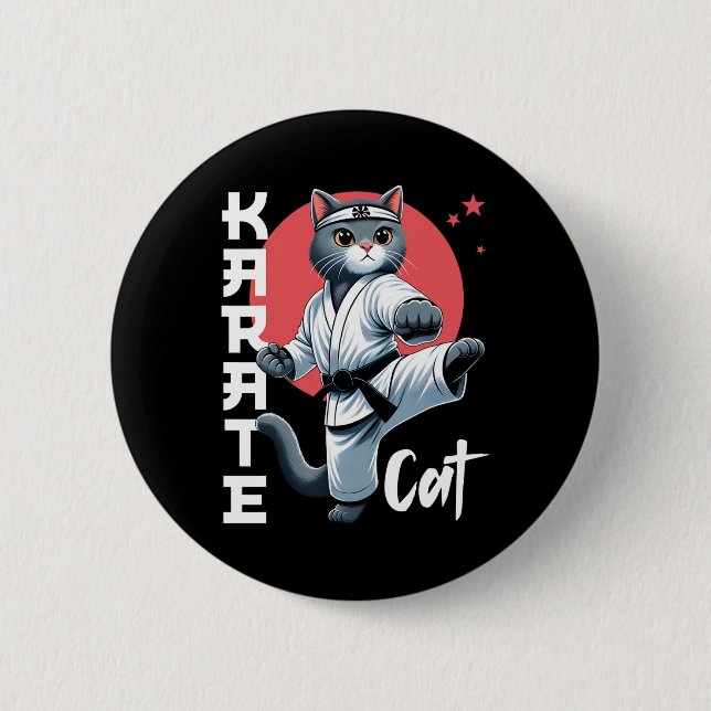 Karate Cat Gi Black Bälte Martial Arts Kick Kattdj Knapp (Framsida)