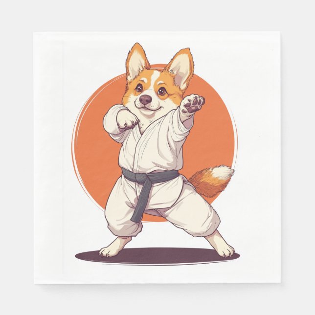 Karate Corgi � Kampsport Hund Pappersservett (Framsidan)
