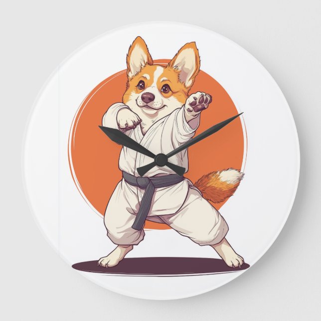 Karate Corgi � Kampsport Hund Stor Klocka (Framsida)