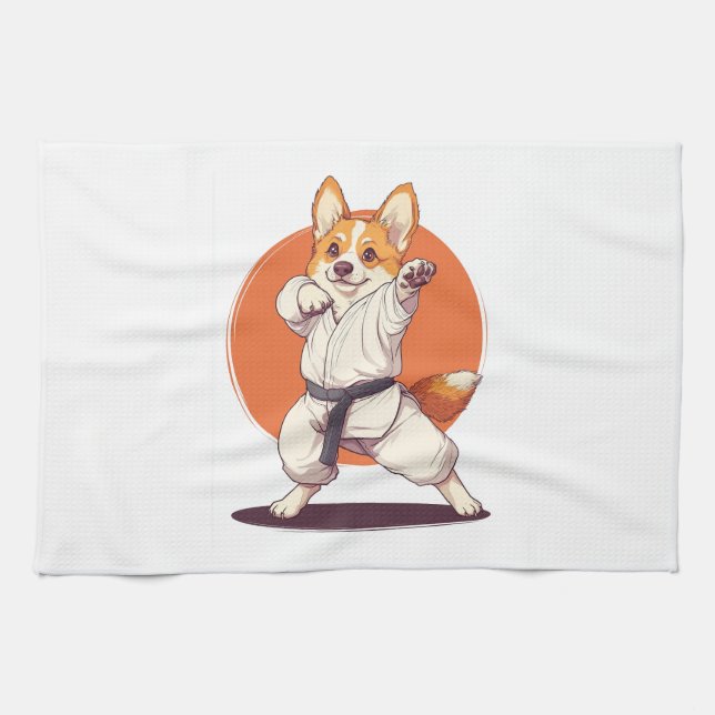 Karate Corgi � Martial Arts Dog Kökshandduk (Horisontell)