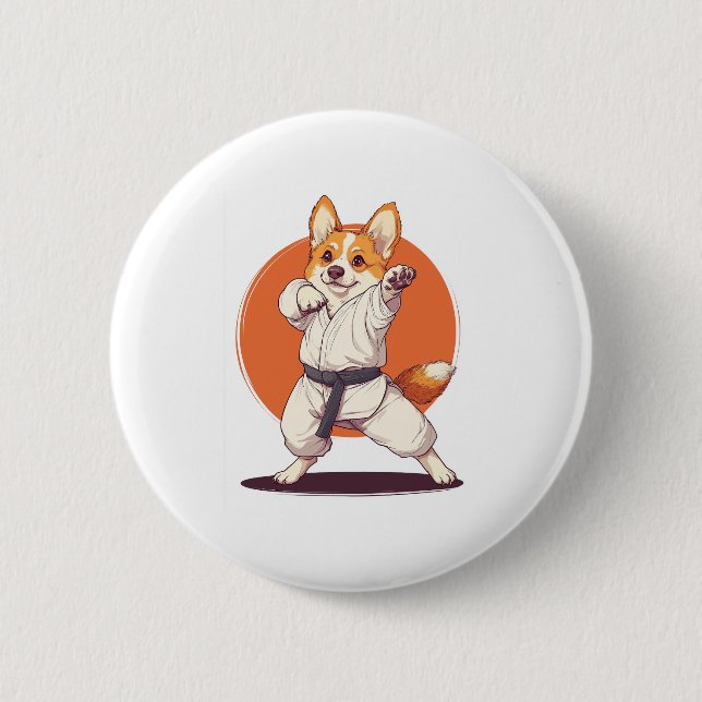 Karate Corgi - Martial Arts Hund Knapp (Framsida)