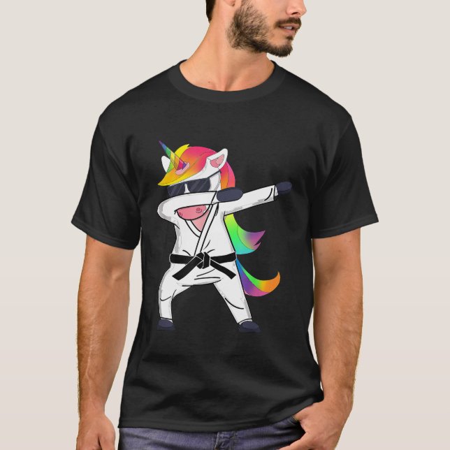 Karate - Dabbing Unicorn Karate Jiu Jitsu Taekwon T Shirt (Framsida)