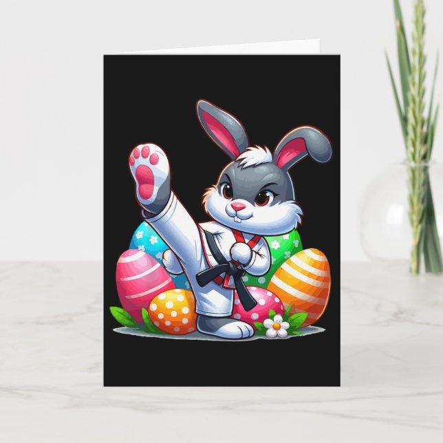 Karate Easter Bunny With A Sket Of Eggs Easter Day Kort (Framsida)
