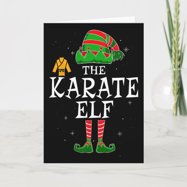 Karate Elf Gruppmatchande Familj Jul Barn Me Kort (Framsida)