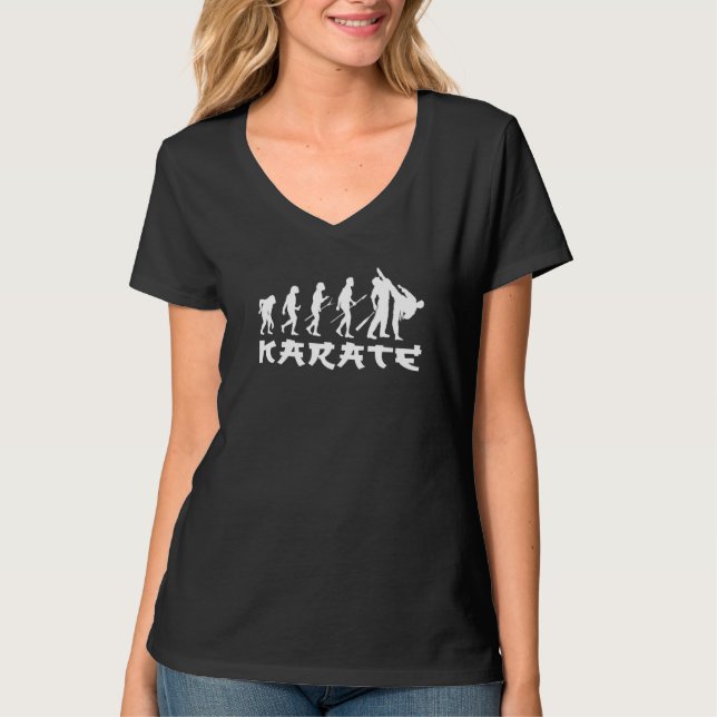 Karate Evolution Karate Motive Man som gör hög kna T Shirt (Framsida)