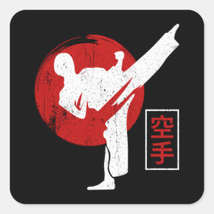 Karate Fighter Black Bälte Karate Kick Fyrkantigt Klistermärke