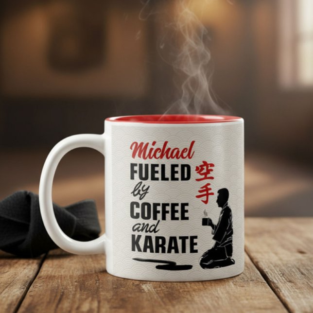 Karate - fueled by coffee and karate. Två-Tonad mugg (Skapare uppladdad)