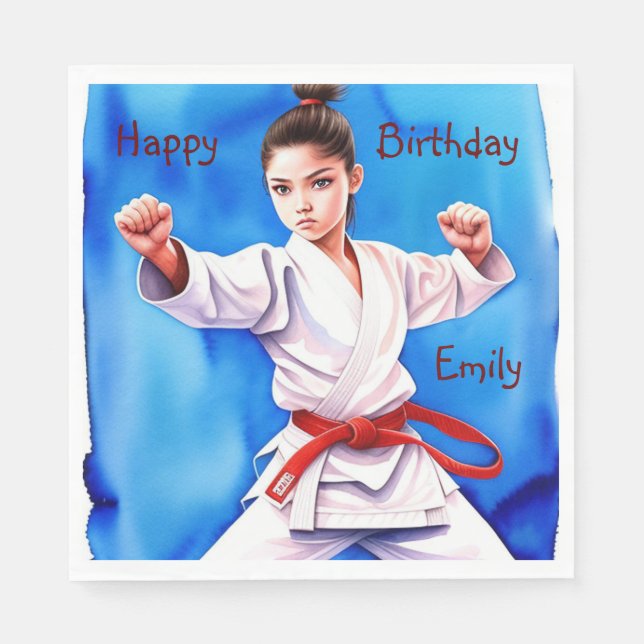 Karate Girl Birthday Pappersservett (Framsidan)