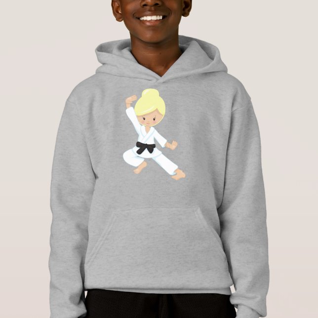 Karate Girl, Cute Girl, Black Bälte, Blonde Hair T Shirt (Framsida)