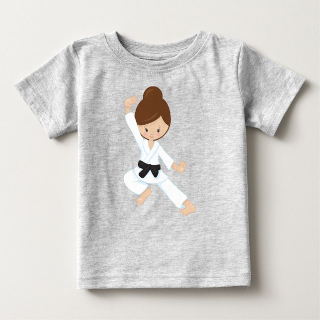 Karate Girl, Cute Girl, Black Bälte, Brown Hair T Shirt (Framsida)