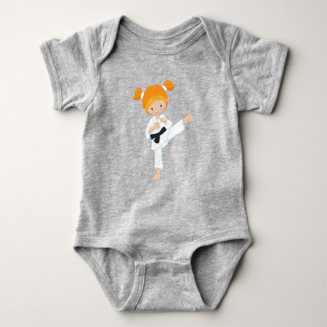 Karate Girl, Cute Girl, Black Bälte, Orange Hair T Shirt (Framsida)