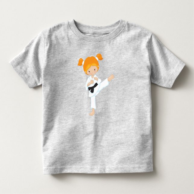 Karate Girl, Cute Girl, Black Bälte, Orange Hair T Shirt (Framsida)