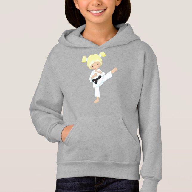 Karate Girl, Cute Girl, Blonde Hair, Black Bälte T Shirt (Framsida)