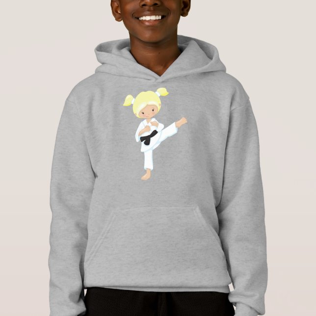 Karate Girl, Cute Girl, Blonde Hair, Black Bälte T Shirt (Framsida)