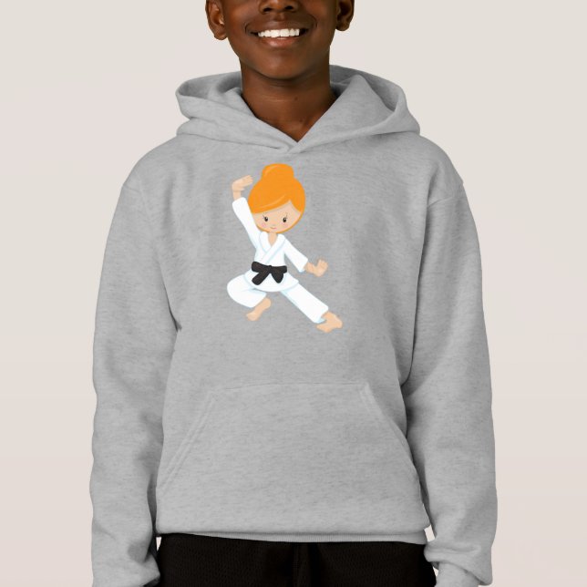 Karate Girl, Cute Girl, Orange Hair, Black Bälte T Shirt (Framsida)
