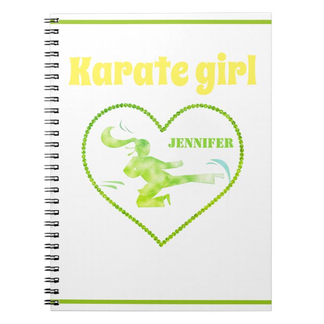 Karate Girl Grönt Gult Modern Girly Martial Art Anteckningsbok (Framsidan)