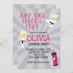 Karate Girl Rosa Martial Arts Birthday-inbjudan Inbjudningar