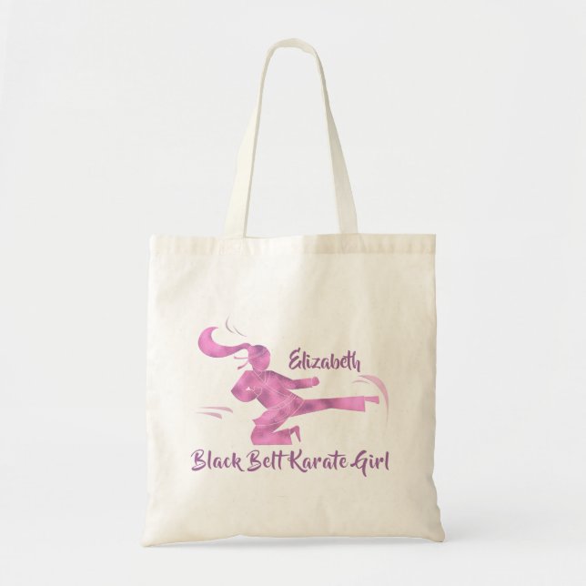 Karate Girl Silhouette Martial Art Modern Tote Bag Tygkasse (Framsidan)