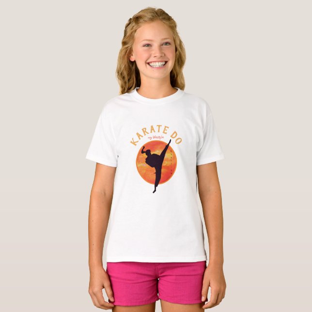 Karate Girl Silhouette och Sol Martial Arts Stigni T Shirt (Hel framsida)