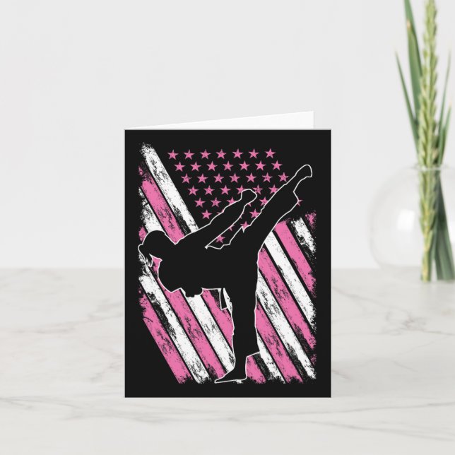 Karate Girl USA flagga American Martial Arts Kort (Framsida)
