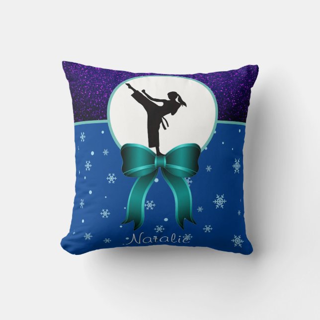 Karate Girls Glitter och Bow Snowflake Kudde (Framsida)