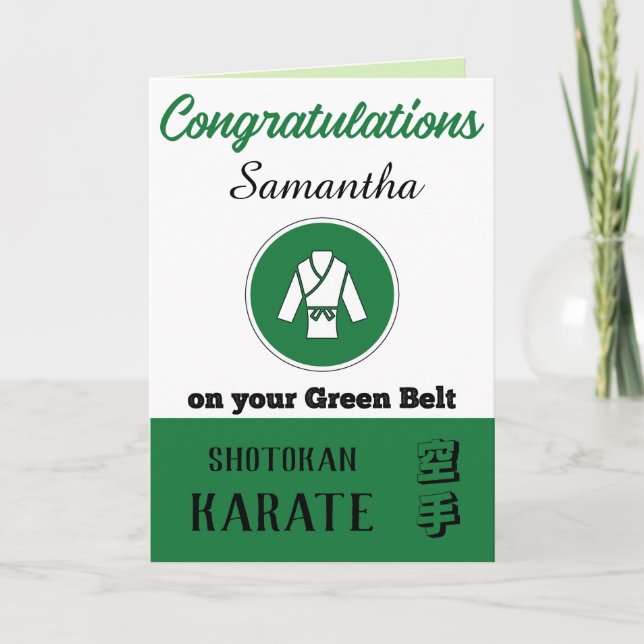 Karate Grönt Bälte Promotion Grattiss Card Tack Kort (Framsida)