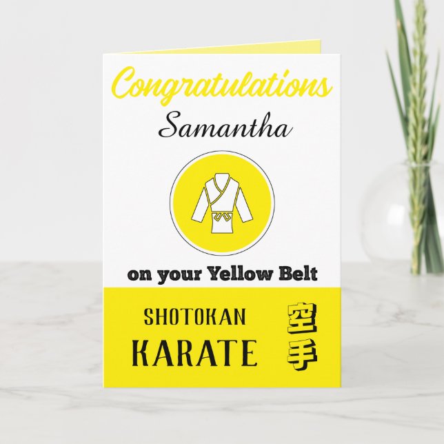 Karate Gult Bälte Promotion Grattiss Card Tack Kort (Framsida)