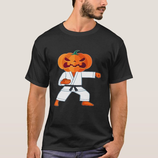 Karate - Halloween Karate Fighter Pumpkin Head Sca T Shirt (Framsida)