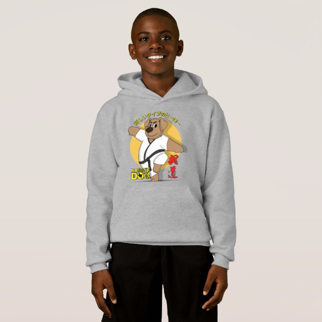 Karate Hund | Barn Hoodie T Shirt (Hel framsida)