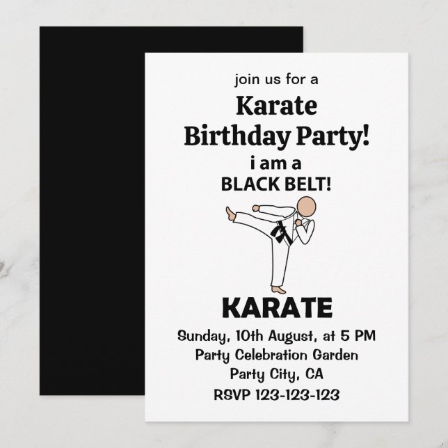 Karate jag är ett svart bälte Karate födelsedagsfe Inbjudningar (Fram/baksida)