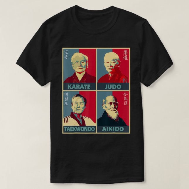 Karate, Judo, Aikido, Taekwondo Founders T Shirt (Design framsida)