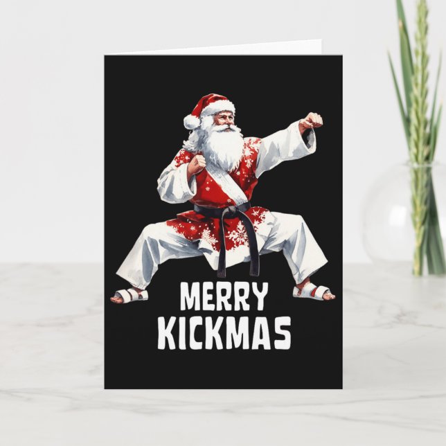 Karate Jultomten jul Merry Kickmas Martial Kort (Framsida)