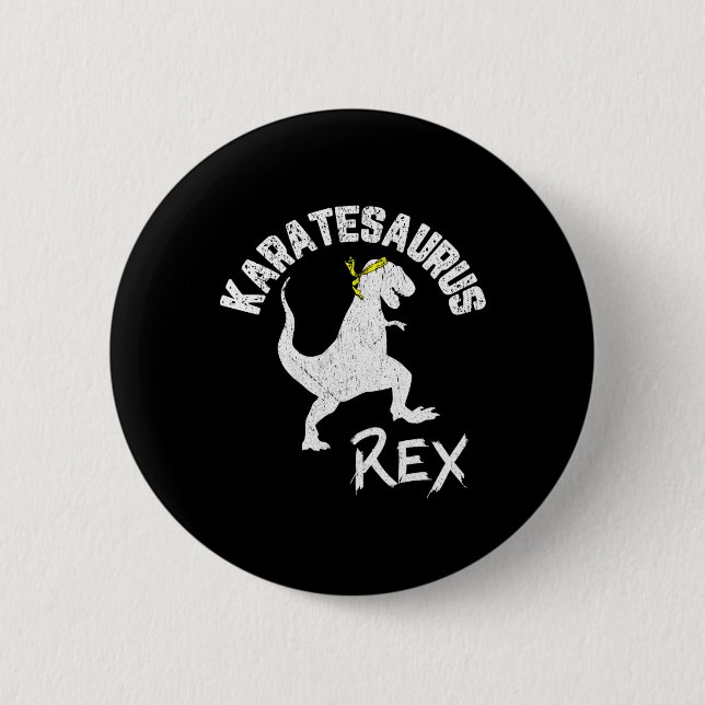 Karate Karatesaurus Rex Dinosaur Rolig Kampsport Knapp (Framsida)