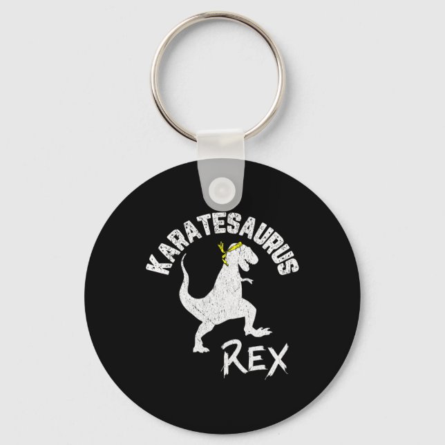 Karate Karatesaurus Rex Dinosaur Rolig Kampsport Nyckelring (Framsida)