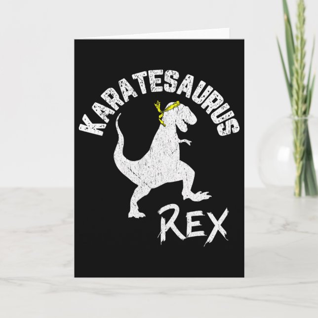 Karate Karatesaurus Rex Dinosaur Rollig Kampsport Kort (Framsida)