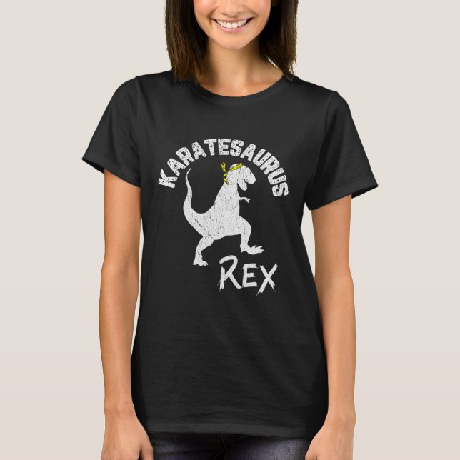 Karate Karatesaurus Rex Dinosaur Rollig Kampsport T Shirt (Framsida)