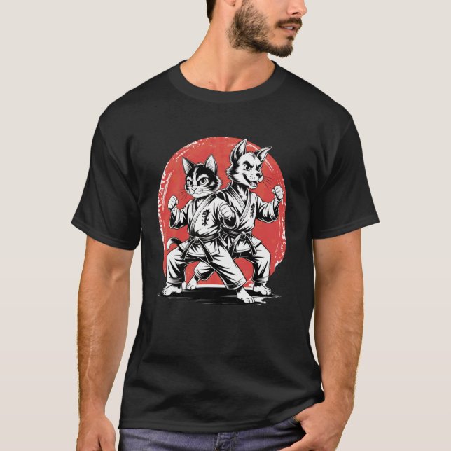 Karate Katt Hund Karate Gi Karate Japanska Grejer  T Shirt (Framsida)