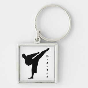 Karate Keychain Fyrkantig Silverfärgad Nyckelring
