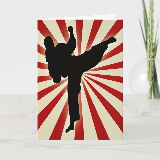 Karate Kick framför Sunburst Birthday Card Kort (Framsida)