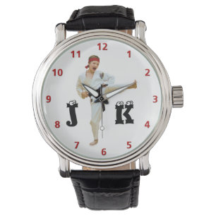 Karate Kicking Black Bälte Anpassa Monogram Armbandsur