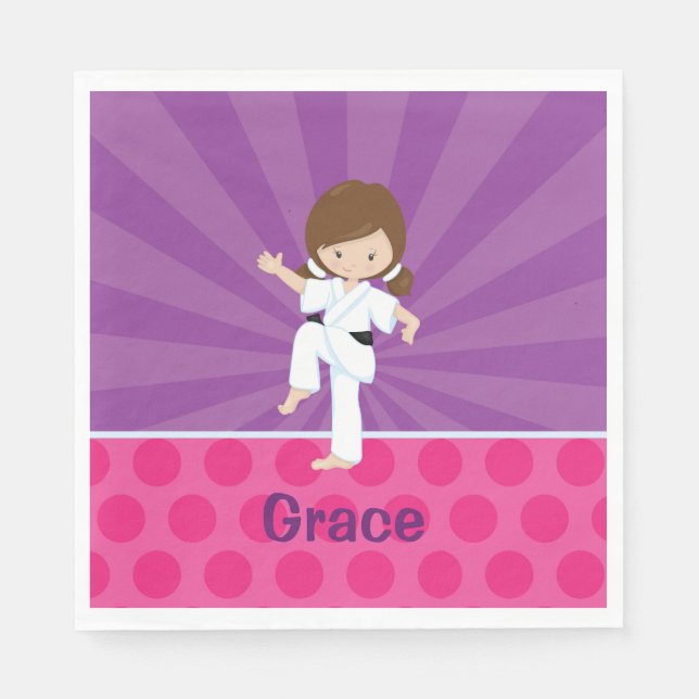 Karate Kid Girl Lila Rays Napkin Brown Pappersservett (Framsidan)