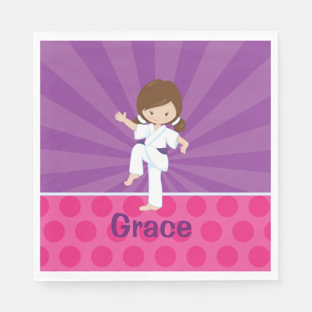 Karate Kid Girl Pappersservett Brown Lila Bälte (Framsidan)