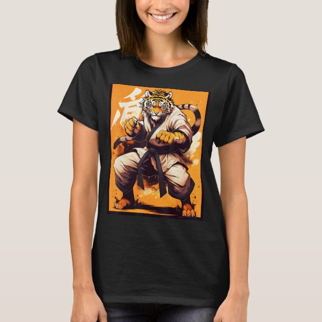 Karate Kung Graphic with a tiger Karate Warrior De T Shirt (Framsida)