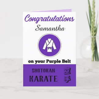 Karate Lila Bälte Promotion Grattiss Card Tack Kort