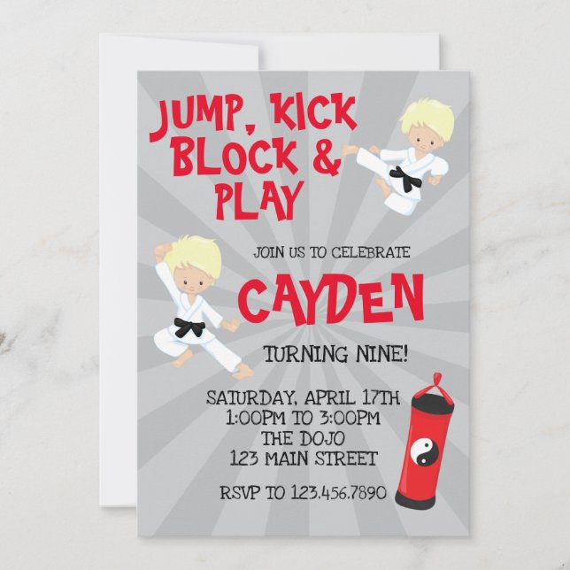 Karate Martial Arts Red and Black Birthday-inbjuda Inbjudningar (Framsida)