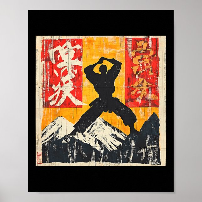 Karate Martial Arts Silhouette på berget Poster (Framsidan)