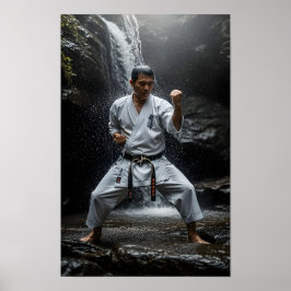 Karate-mästare utför Kata under vattenfall Poster