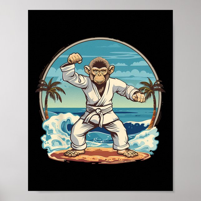 Karate Monkey Beach Kickboxning Jiu-jitsu Mma Mart Poster (Framsidan)