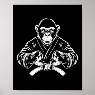 Karate Monkey Teckning Kickboxing Jiu-jitsu Mma Ma Poster
